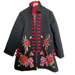 Feng Wu Jiu Tian Embroidered Floral Phoenix Coat  M L Quilted Linen Asian